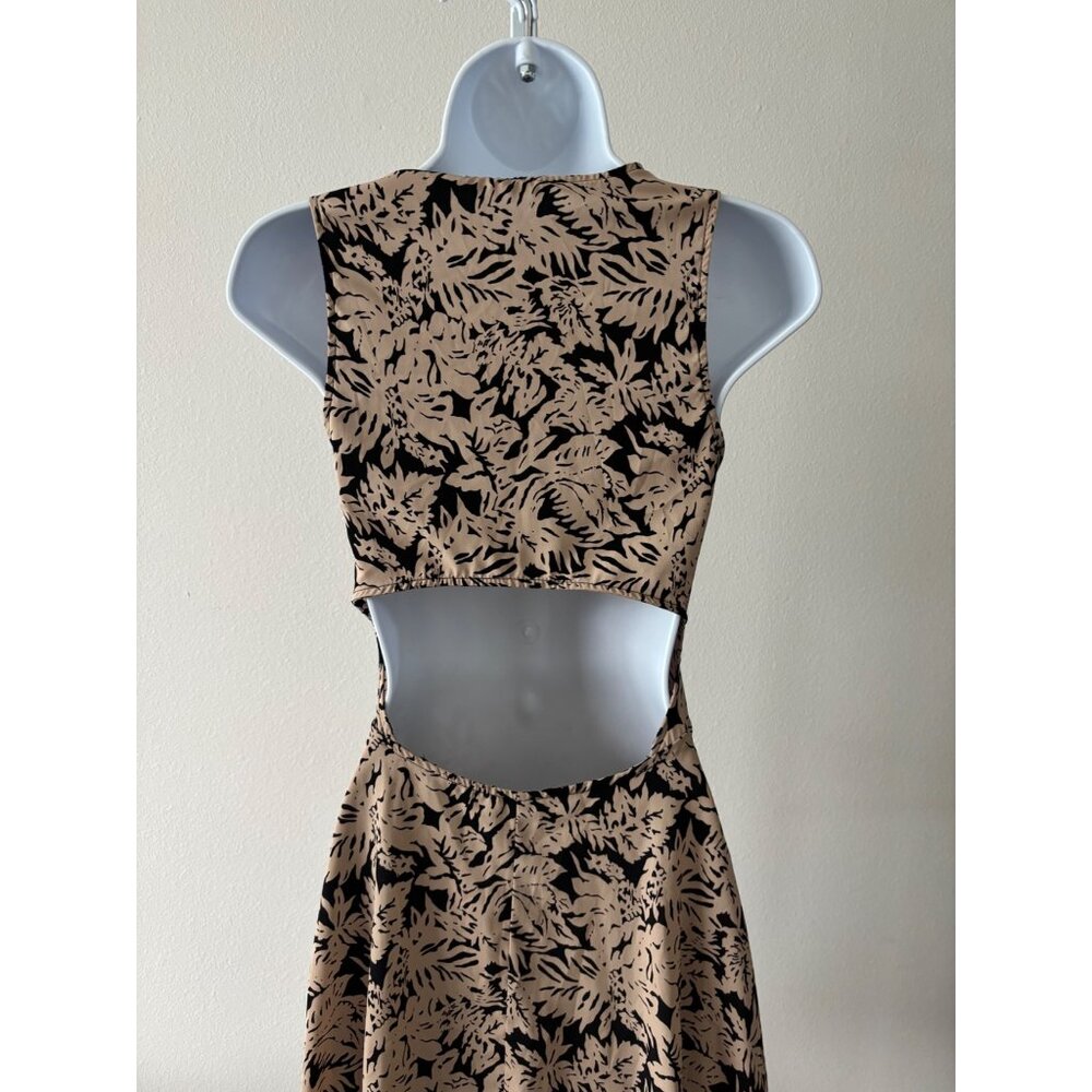 Y2K Floral Mini Dress M Skater Tie Front Back Cutout Festival Boho Chic Resort - Picture 11 of 13